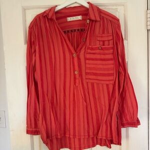 Free People Red Striped Button Down Shirt